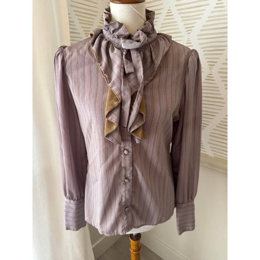 Vintage Jonathan Martin 70s 80s Pussybow Blouse Size 11/12 Small Medium